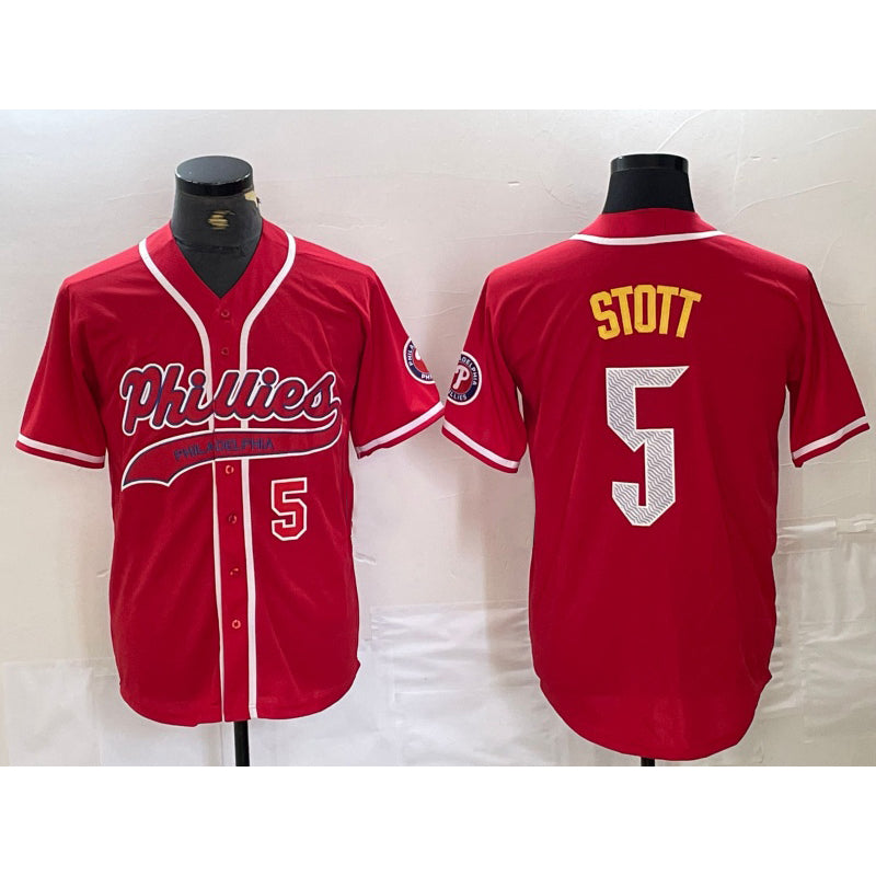 Philadelphia Phillies #5 Bryson Stott Number Red Puhics Cool Base Stitched Jerseys
