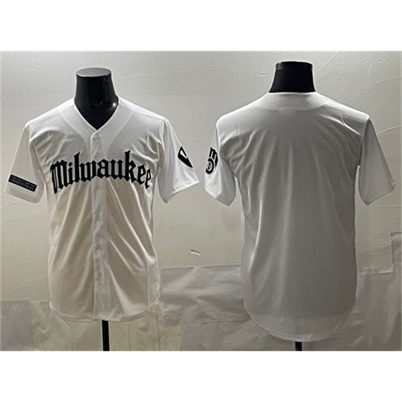 Milwaukee Brewers Blank White Puhics 'Gothic 414 Shadows Edition' Vapor Premier Limited Stitched Jersey