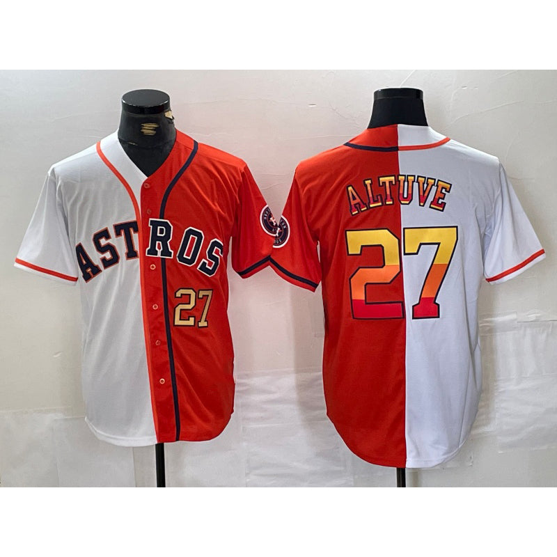 Houston Astros #27 Jose Altuve Number White Orange Puhics Split Stitched Jersey