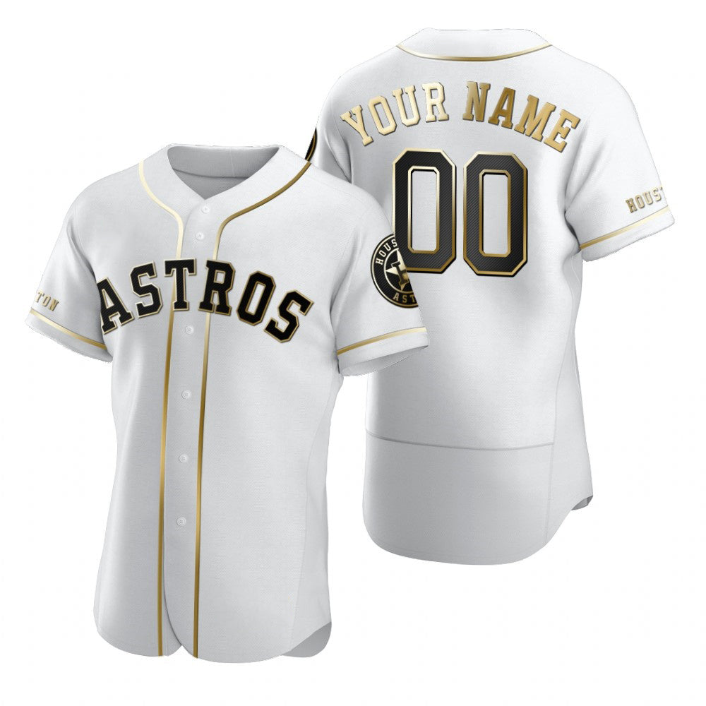 Custom Houston Astros White Puhics Stitched Flex Base Golden Edition Jersey