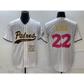 San Diego Padres #22 Juan Soto Number White Puhics Pinstripe 2023 City Connect Cool Base Stitched Jersey
