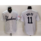 New York Yankees #11 Anthony Volpe White Puhics Pinstripe Fashion Cool Base Jersey 2