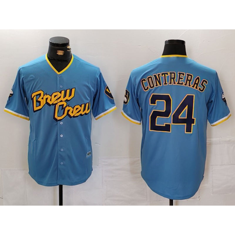 Milwaukee Brewers #24 William Contreras Blue Puhics 2022 City Connect Cool Base Stitched Jersey