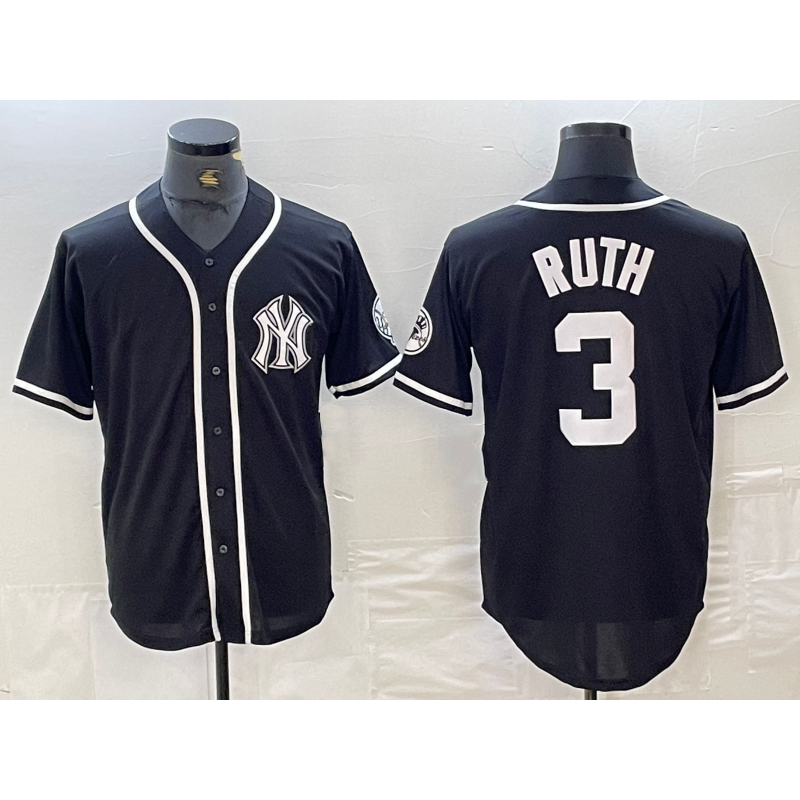 New York Yankees #3 Babe Ruth Black White Puhics Cool Base Stitched Jersey