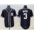 New York Yankees #3 Babe Ruth Black White Puhics Cool Base Stitched Jersey