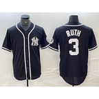 New York Yankees #3 Babe Ruth Black White Puhics Cool Base Stitched Jersey