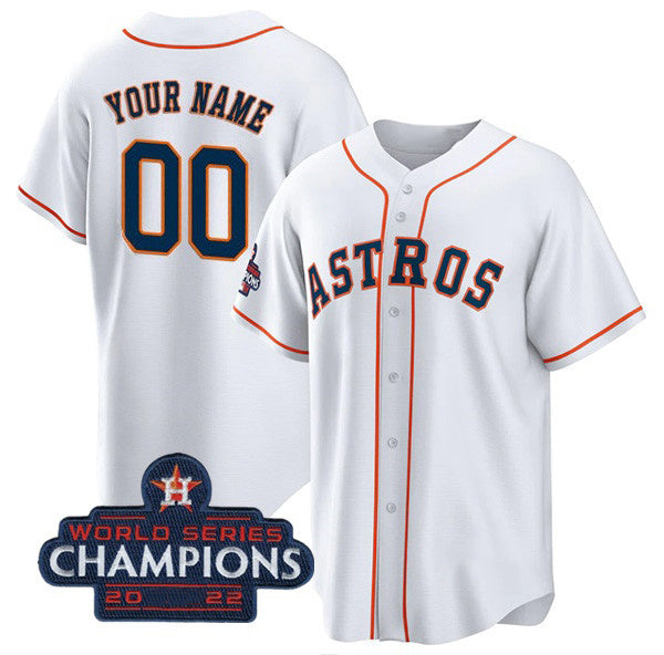 Custom Houston Astros Active Player White Puhics 2022 World Series Champions Cool Base Stitched Jersey