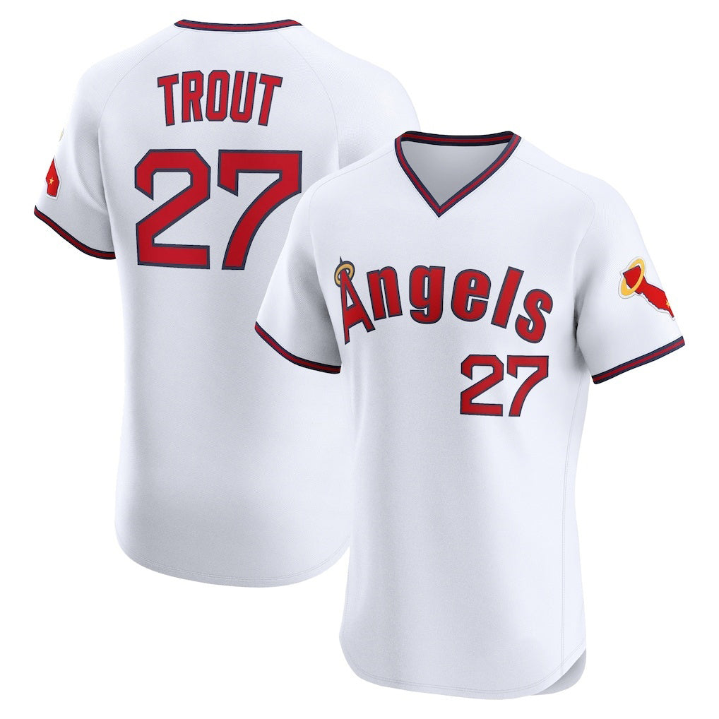 Los Angeles Angels #27 Mike Trout White Puhics Alternate 2 Elite Jersey