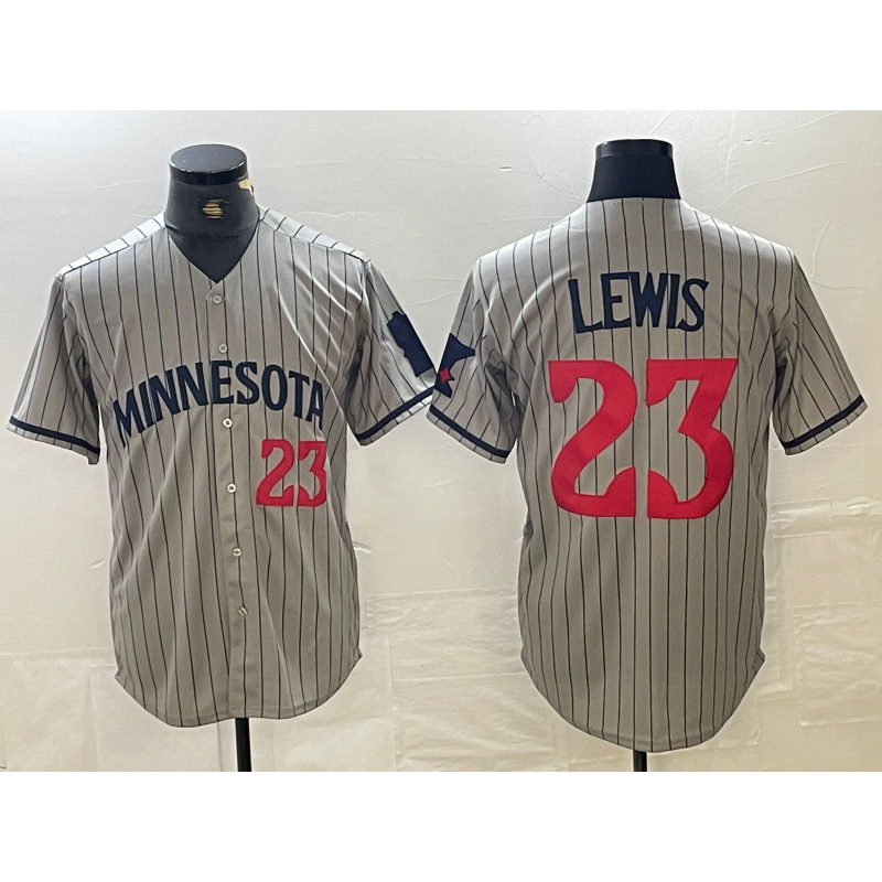 Minnesota Twins #23 Royce Lewis Number 2023 Grey Puhics Home Team Cool Base Stitched Jerseys