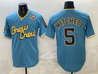 Milwaukee Brewers #5 Garrett Mitchell Powder Blue Puhics City Connect With Home & Bob Uecker Patch Limited Stitched Jersey