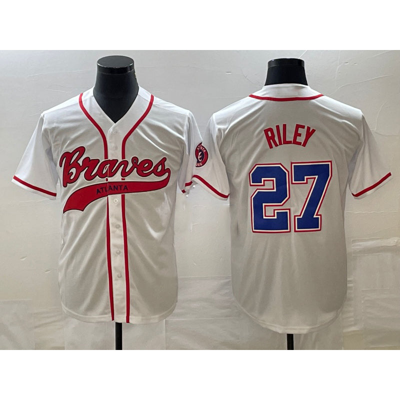 Atlanta Braves #27 Austin Riley White Puhics Cool Base With Patch Stitched Jersey 2