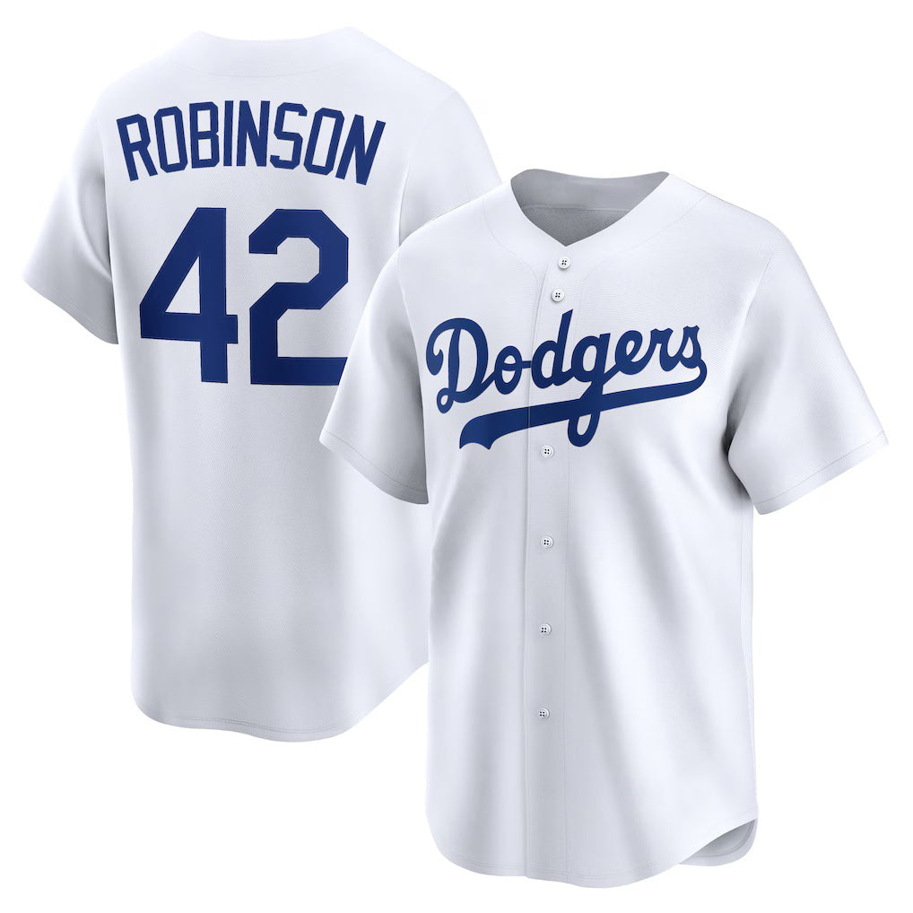 Los Angeles Dodgers #42 Jackie Robinson White Puhics Throwback Cooperstown Collection Limited Jersey