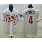 Minnesota Twins #4 Carlos Correa Number White Red Puhics Stitched Cool Base Jersey
