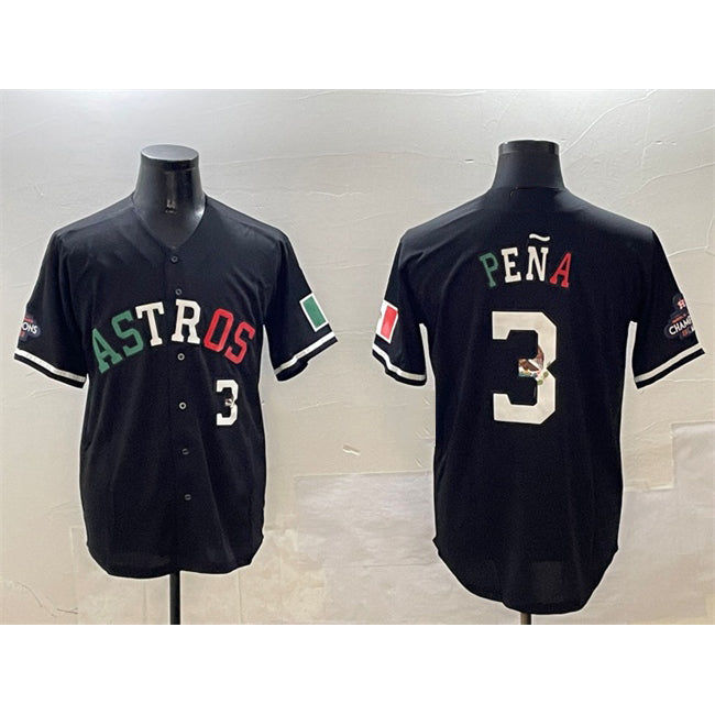 Houston Astros #3 Jeremy Pena Black Puhics Mexico With World Serise Champions Patch Cool Base Stitched Jersey