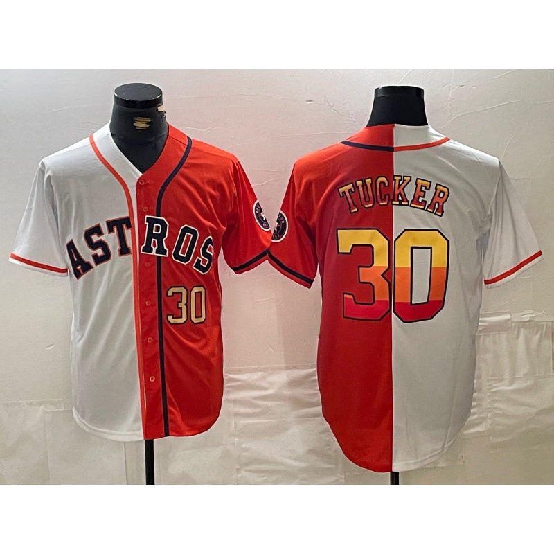 Houston Astros #30 Kyle Tucker White Orange Puhics Split Stitched Jerseys