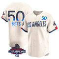 Los Angeles Dodgers #50 Mookie Betts Cream Puhics 2024 World Series Champions City Connect Limited Stitched Jersey