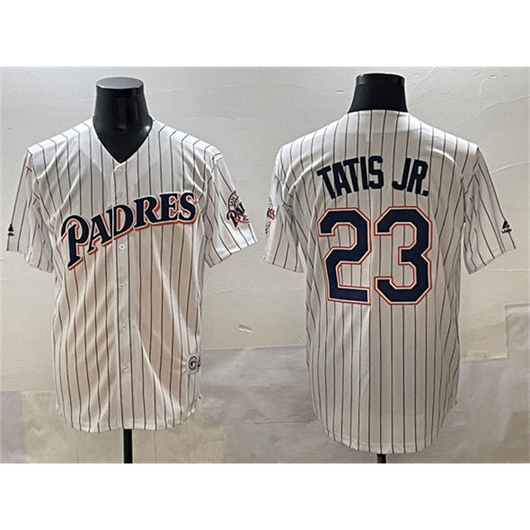 San Diego Padres #23 Fernando Tatis Jr. White Puhics Throwback With Patch Cool Base Stitched Jersey