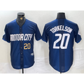 Detroit Tigers #20 Spencer Torkelson Number 2024 Navy Puhics City Connect Cool Base Limited Stitched Jersey 2