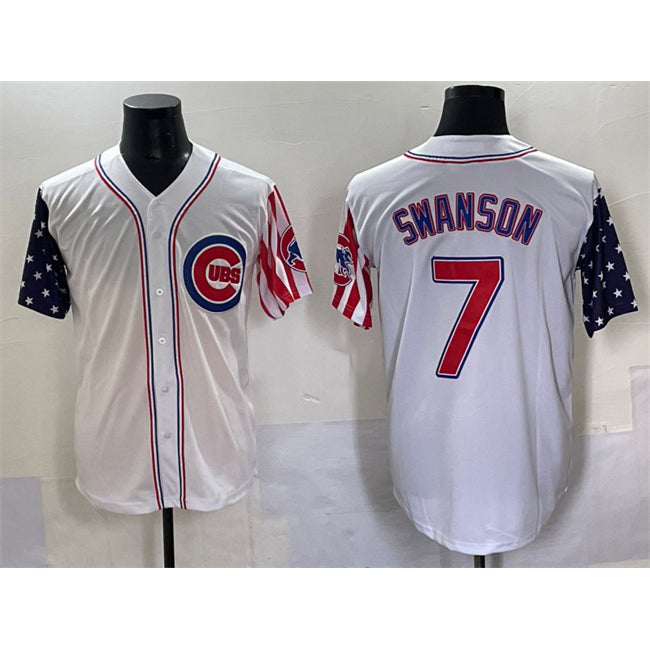 Chicago Cubs #7 Dansby Swanson White Puhics 2025 Independence Day Vapor Premier Limited Stitched Jersey