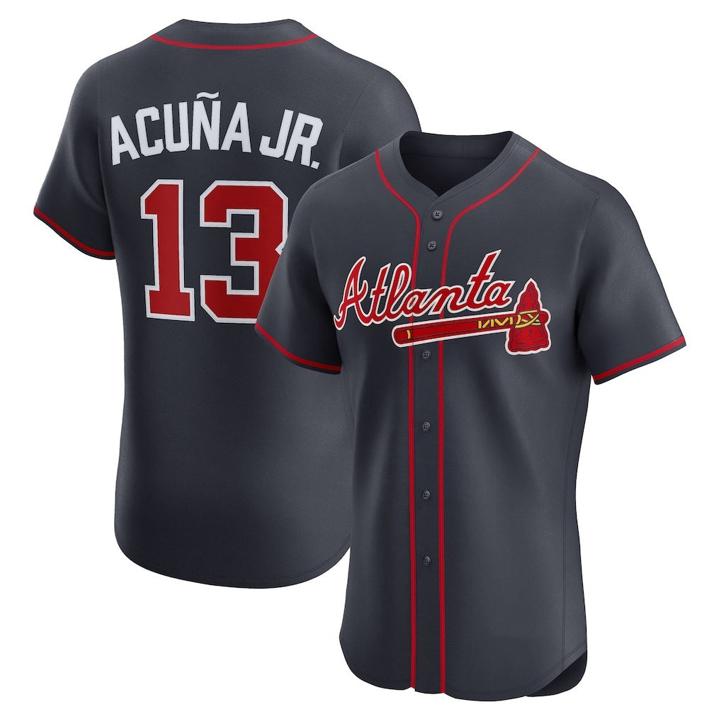 Atlanta Braves #13 Ronald Acu?a Jr. Navy Puhics Alternate Elite Jersey
