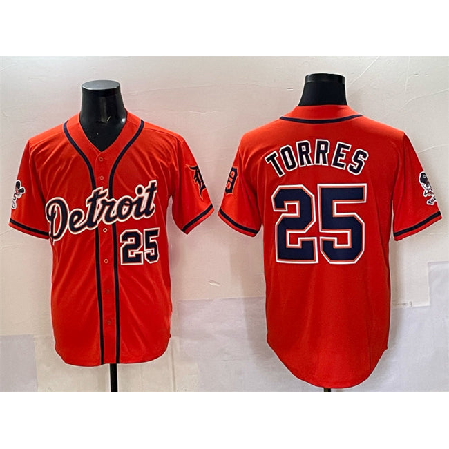 Detroit Tigers #25 Gleyber Torres Orange Puhics With Patch Vapor Premier Limited Stitched Jersey 2