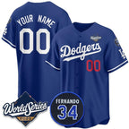 Custom Los Angeles Dodgers Active Player Royal Puhics 2025 World Series With No.34 Patch Limited Stitched Jersey