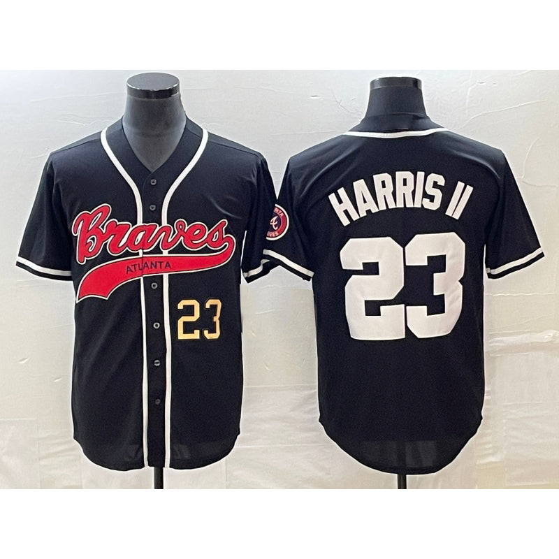 Atlanta Braves #23 Michael Harris II Number Black Puhics Cool Base Stitched Jersey
