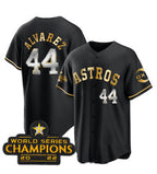 Houston Astros #44 Yordan Alvarez Black Gold Puhics 2022 World Serise Champions Patch Stitched Jersey