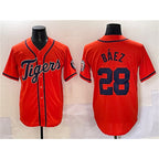 Detroit Tigers #28 Javier B¨¢ez Orange Puhics With Patch Cool Base Stitched Jersey