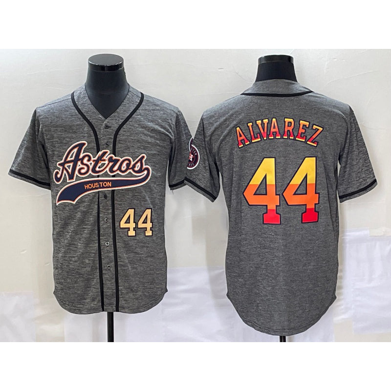 Houston Astros #44 Yordan Alvarez Number Grey Puhics Gridiron Cool Base Stitched Jersey