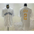 New York Yankees #2 Derek Jeter White Puhics Pinstripe Name Fashion Cool Base Jersey