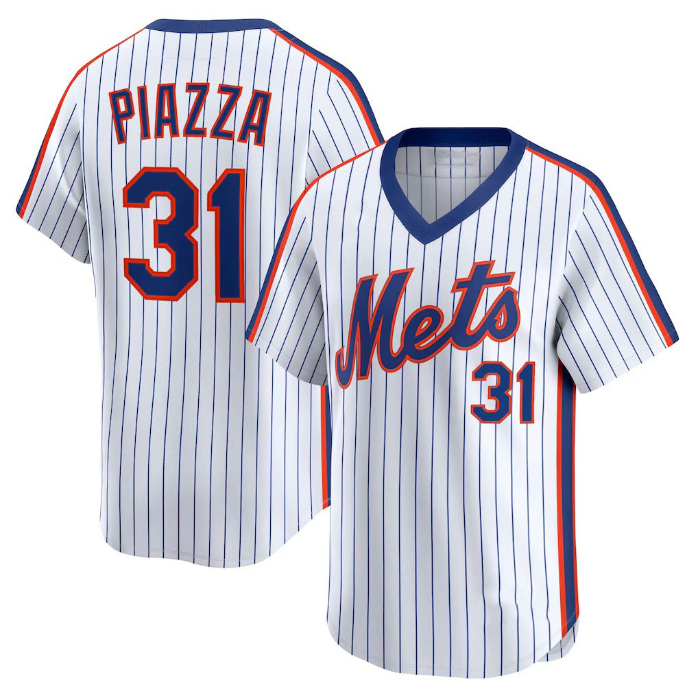 New York Mets #31 Mike Piazza White Puhics Throwback Cooperstown Collection Limited Jersey