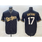 Los Angeles Dodgers #17 Shohei Ohtani Black Gold Puhics Stitched Cool Base Jerseys