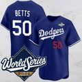 Los Angeles Dodgers #50 Mookie Betts Blue Puhics 2025 World Series Vapor Limited Stitched Jersey