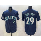 Seattle Mariners #29 Cal Raleigh Navy Puhics With 2025 AL West Division Champions Patch Limited Stitched jersey