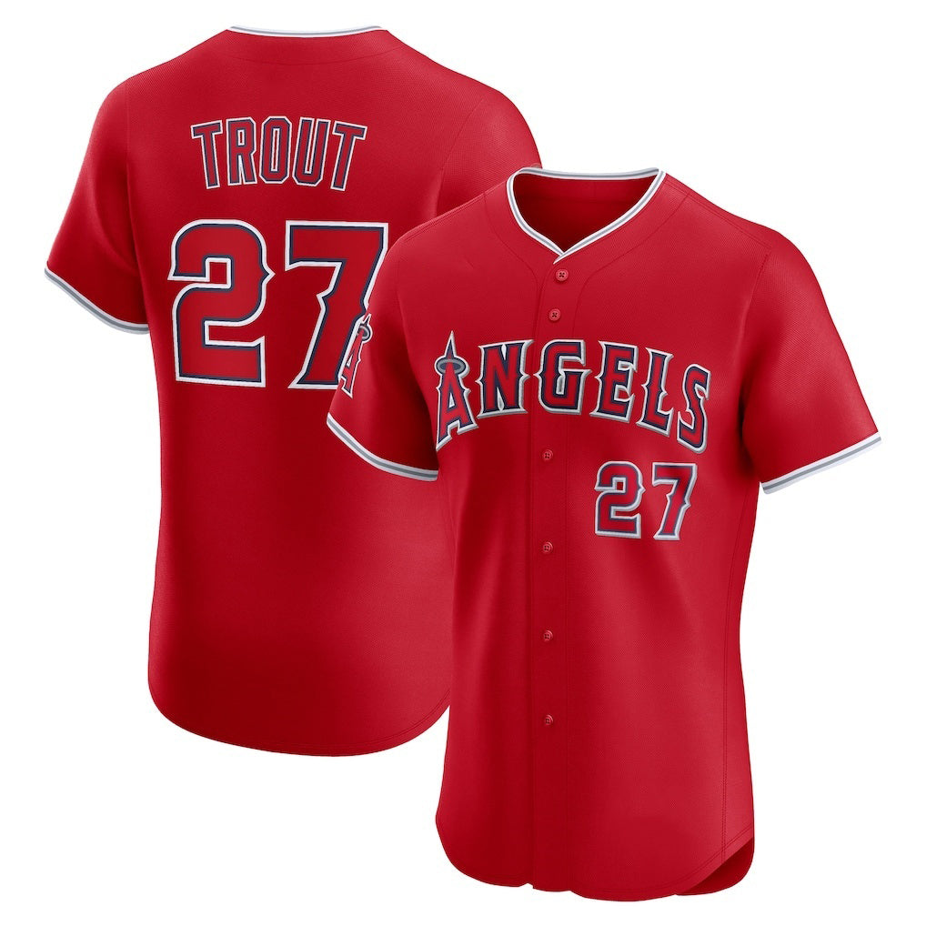 Los Angeles Angels #27 Mike Trout Red Puhics Alternate Elite Jersey