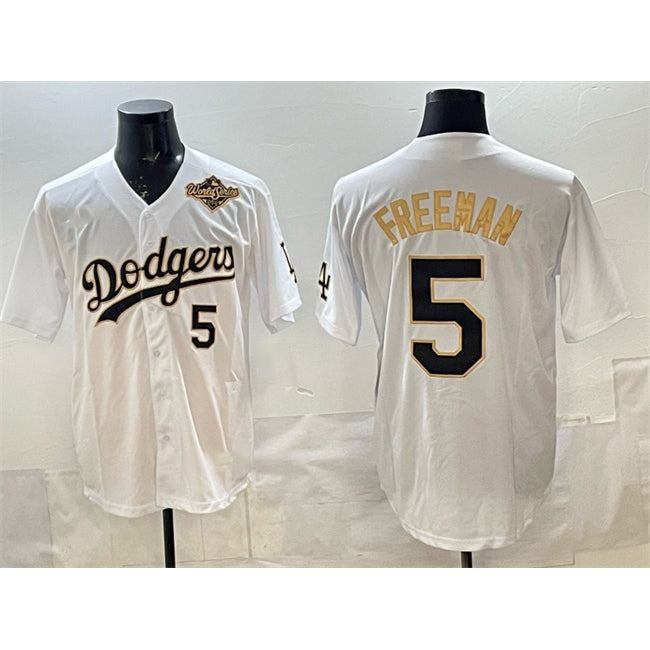Los Angeles Dodgers #5 Freddie Freeman White Gold Puhics 2025 World Series Limited Stitched Jersey