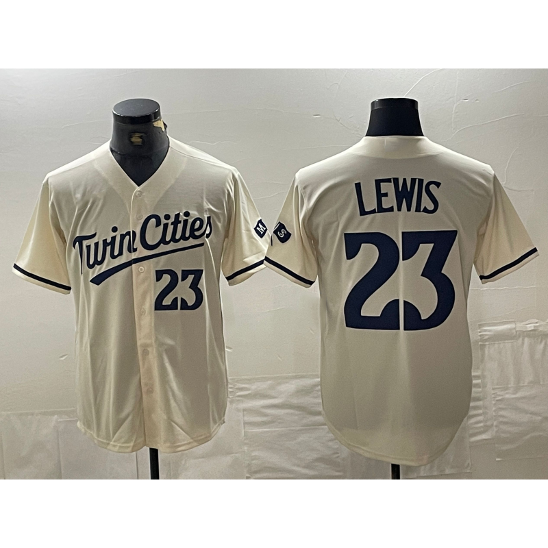 Minnesota Twins #23 Royce Lewis Number Cream Puhics Cool Base Stitched Jersey 2