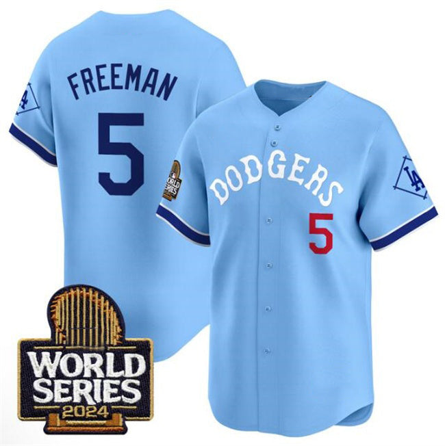 Los Angeles Dodgers #5 Freddie Freeman Blue Puhics With 2024 World Series Patch Vapor Premier Limited Stitched Jersey