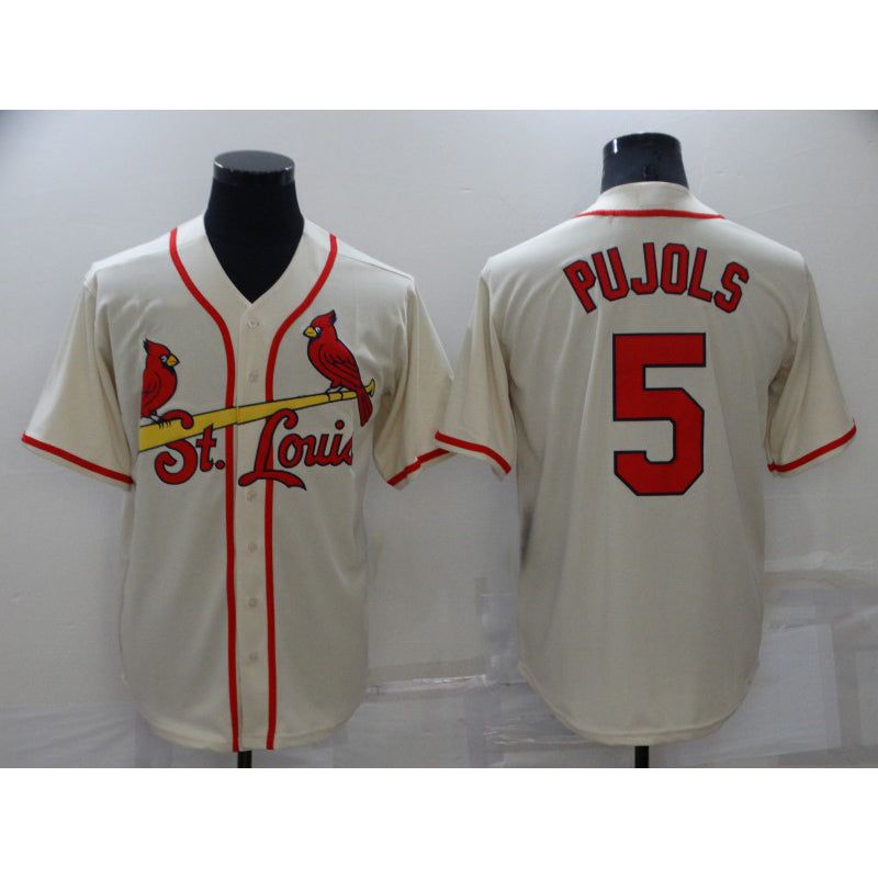 St. Louis Cardinals #5 Albert Pujols Cream Puhics Stitched Cool Base Jersey