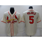 St. Louis Cardinals #5 Albert Pujols Cream Puhics Stitched Cool Base Jersey