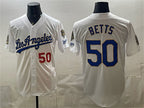 Los Angeles Dodgers #50 Mookie Betts White Puhics 2026 Gold Collection 9x & B2B Champs Patch Stitched Jersey