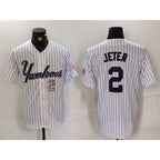 New York Yankees #2 Derek Jeter White Puhics Pinstripe Fashion Cool Base Jerseys 2