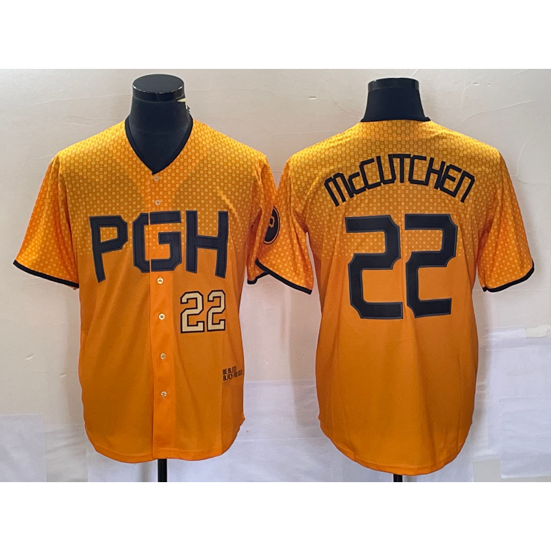 Pittsburgh Pirates #22 Andrew McCutchen Number Gold Puhics 2023 City Connect Stitched Jersey 3