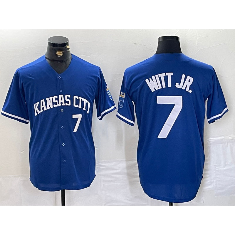 Kansas City Royals #7 Bobby Witt Jr Number Blue Puhics Cool Base Stitched Jersey