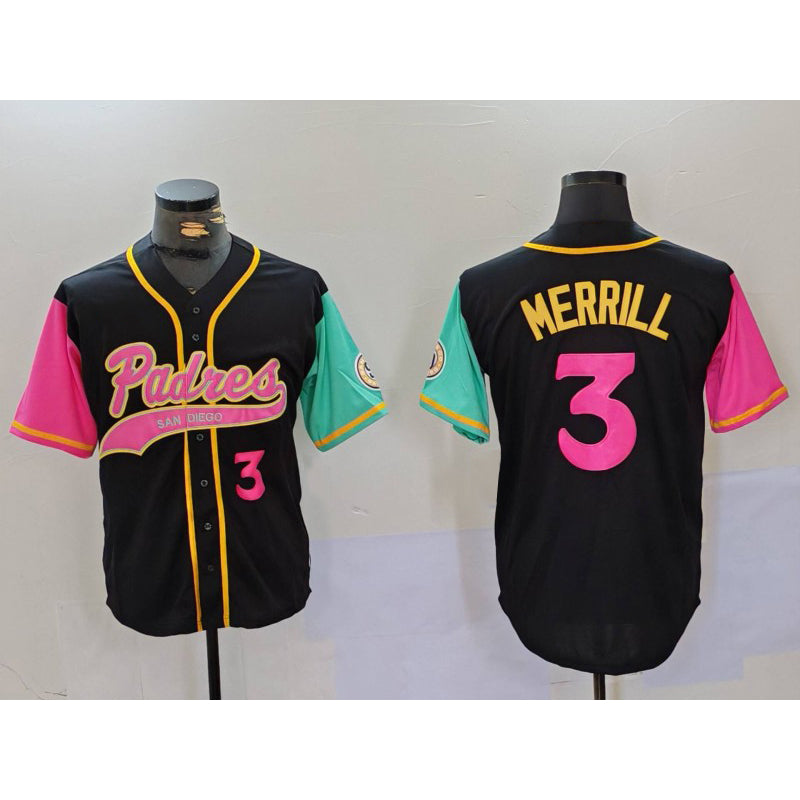 San Diego Padres #3 Jackson Merrill Number Black Puhics NEW 2023 City Connect Cool Base Stitched Jersey