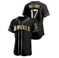 Los Angeles Angels #17 Shohei Ohtani Black Gold Puhics Stitched Flex Base Jersey