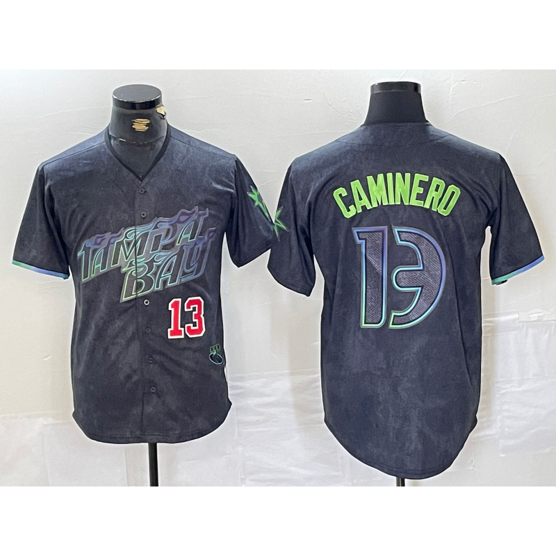 Tampa Bay Rays #13 Junior Caminero Number Charcoal Puhics 2024 City Connect Limited Stitched Jersey 2