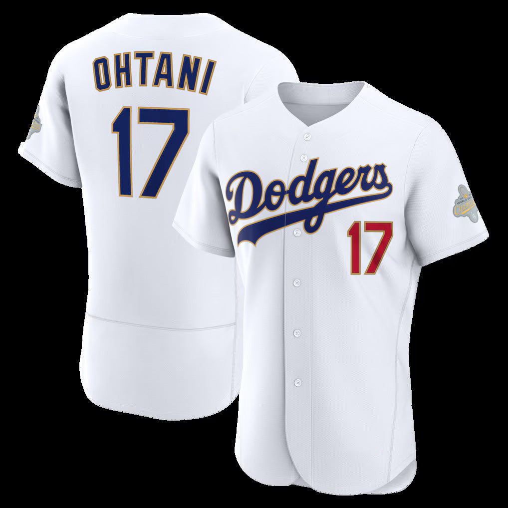 Los Angeles Dodgers #17 Shohei Ohtani White Puhics 2026 Gold Collection Authentic Jersey