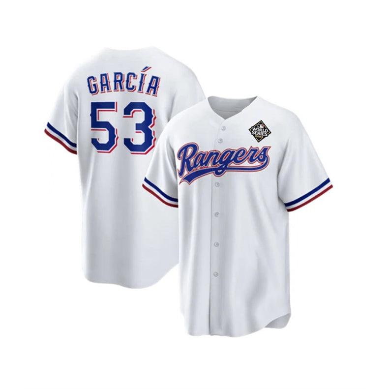 Texas Rangers #53 Adolis Garc¨ªa White Puhics 2023 World Series Stitched Jersey